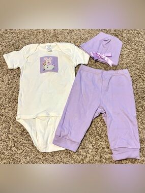 VTG Mullins Square 3PC Baby Girl Easter Outfit Set Bunny Lilac Purple Hat Size L